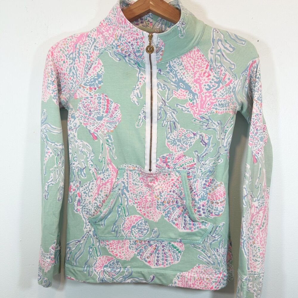 LILLY PULITZER Coastal Pastel Pullover 3/4 Zip Sweatshirt Size XXS Beach Preppy